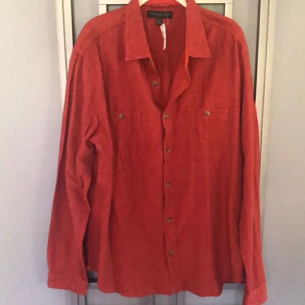 NWT AéRopostale Rust burgundy colored long sleeve, slub, 200% cotton cotton shir